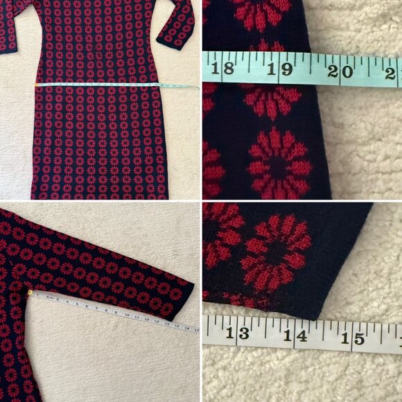 Vintage Knit Sweater Dress Size 14 Red Navy Made in Italy Australian Wool - Picture 9 of 10